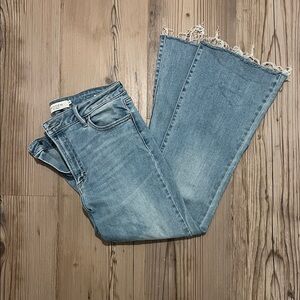 Frayed Hem Blue Flare Jeans
